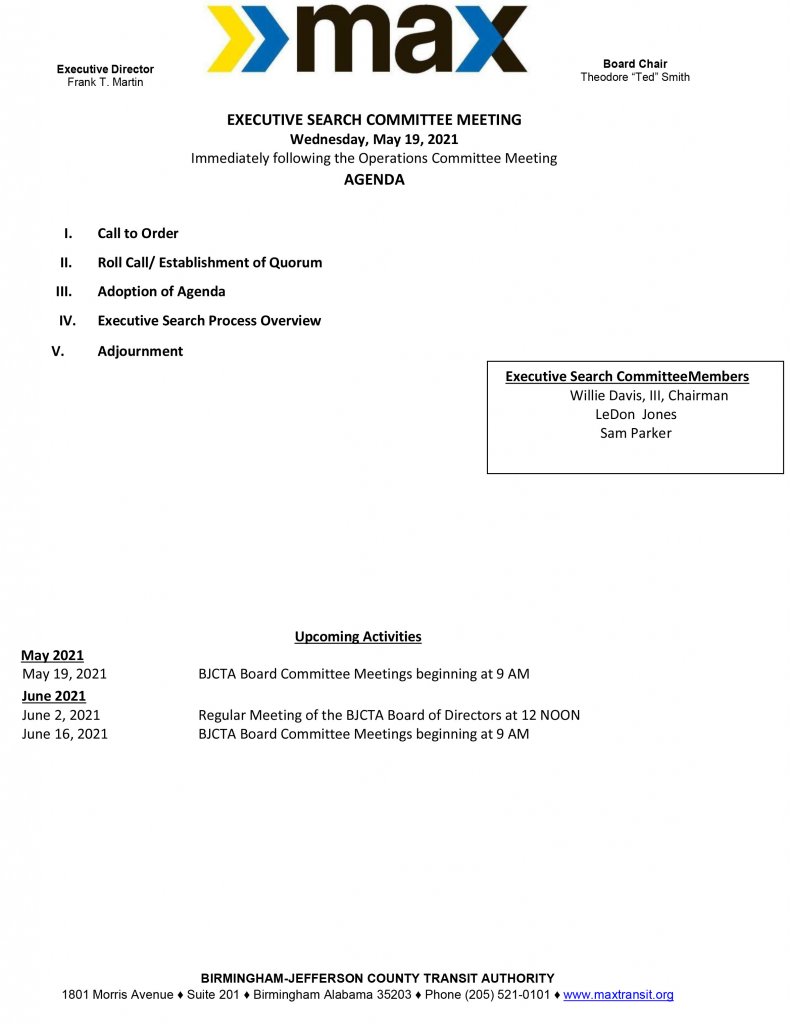 Search Committee Meeting Agenda 19, – MAX Transit – Birmingham Jefferson County Transit Authority